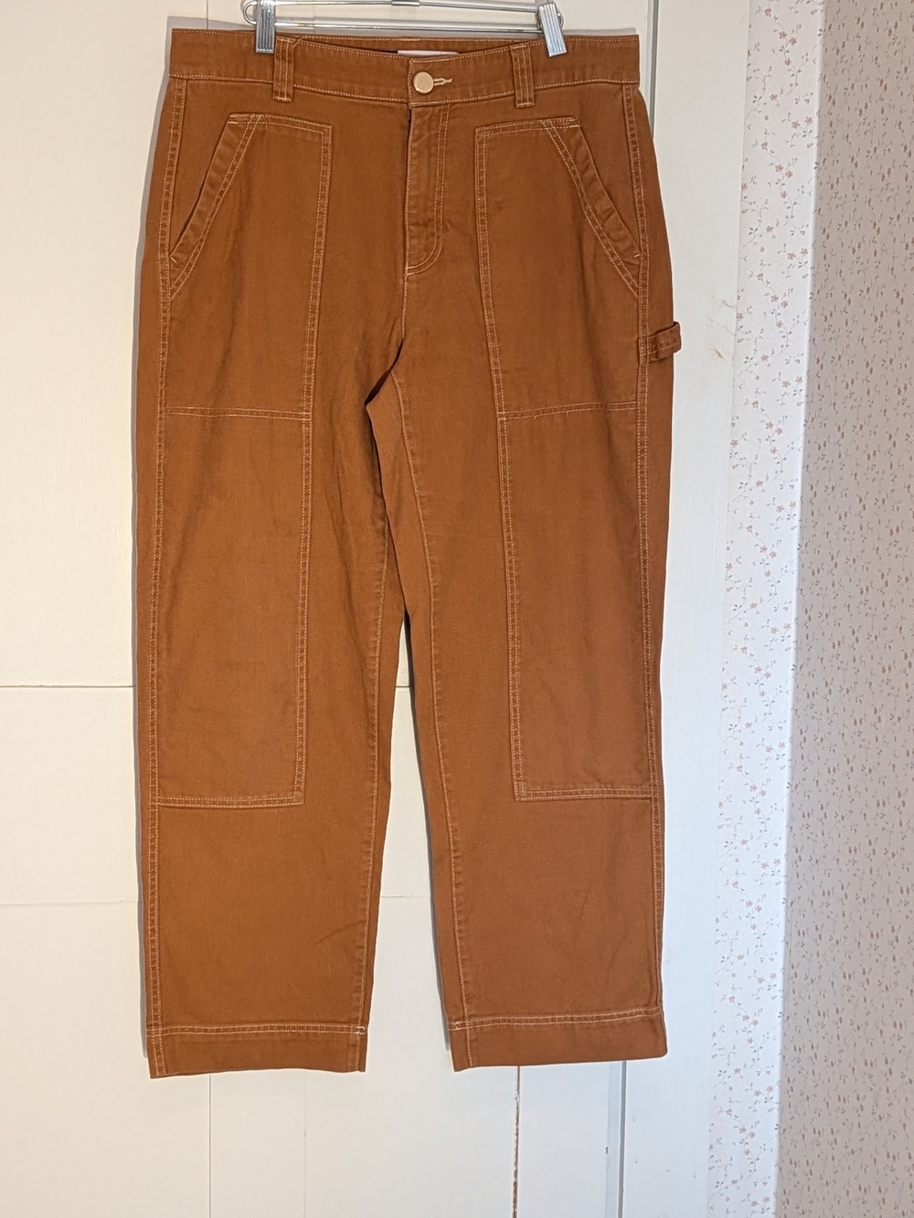 Old Navy Pants High Rise Straight Brown Utility Carpenter 12 Women's Cotton 2024